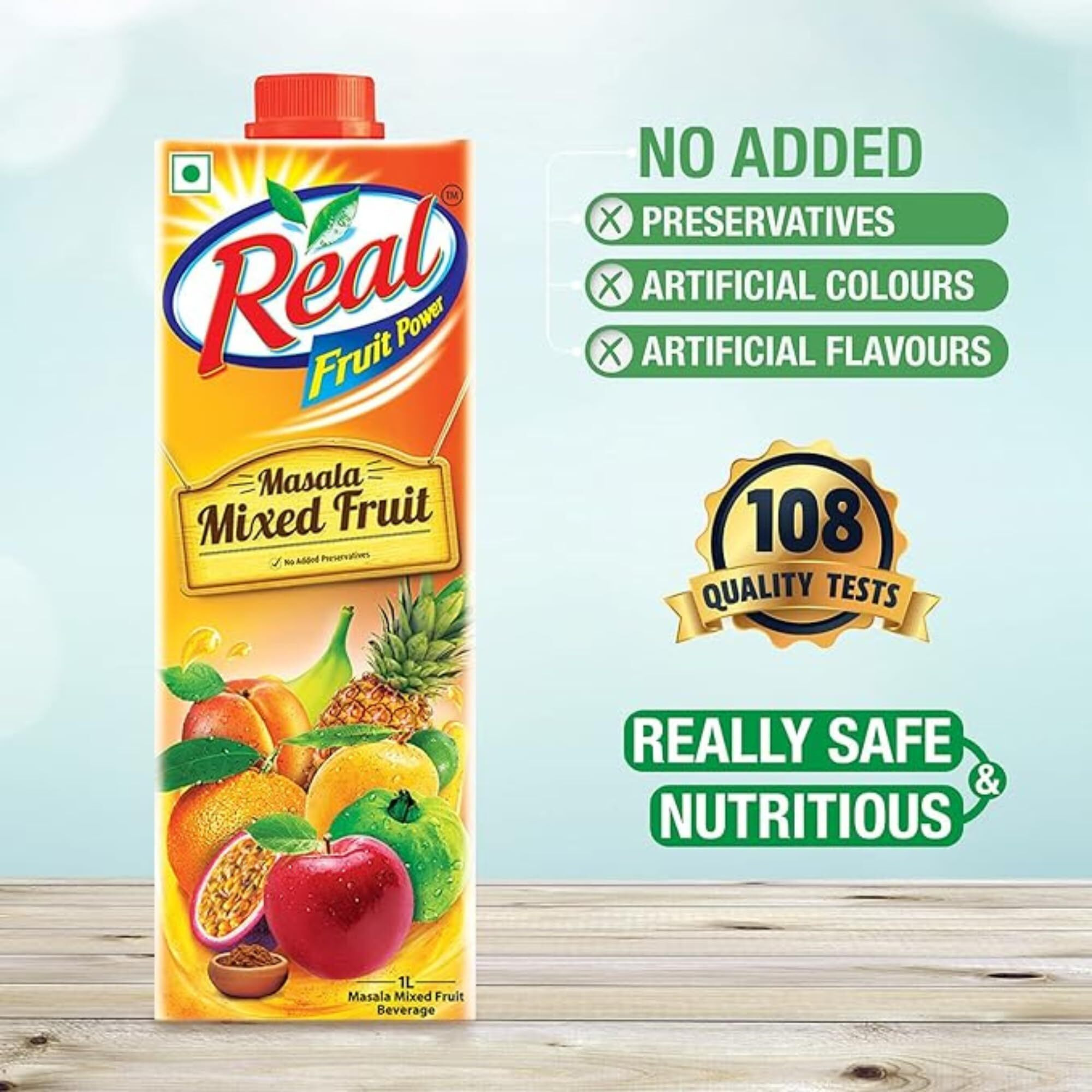 Real Masala Mixed Fruit Juice - 1L (Pack of 4) | No Added Preservatives, No Artificial Colours & Artificial Flavours | Goodness of Best Fruits with Chatpata Masala | Daily Dose of Fruit Nutrition| Tasty, Refreshing & Energizing Fruit Drink