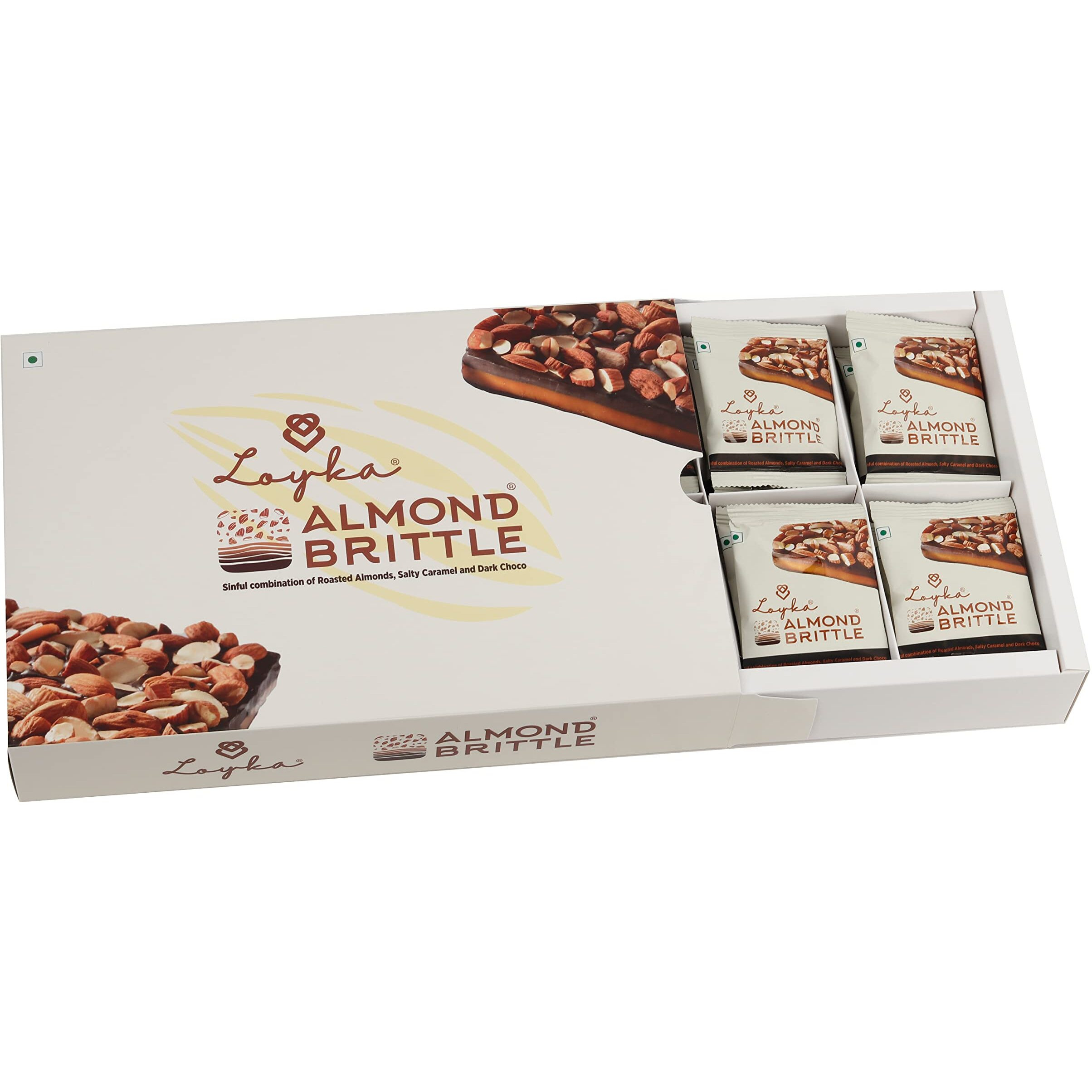 Loyka Almond Brittle Classic Choco Box - 24 pcs |Premium Chocolate Gift Hamper | Choco & Nut Dryfruit Delicacy | Roasted California Almonds (40%), Dark Choco & Salted Caramel|Any-time snack,408 grams