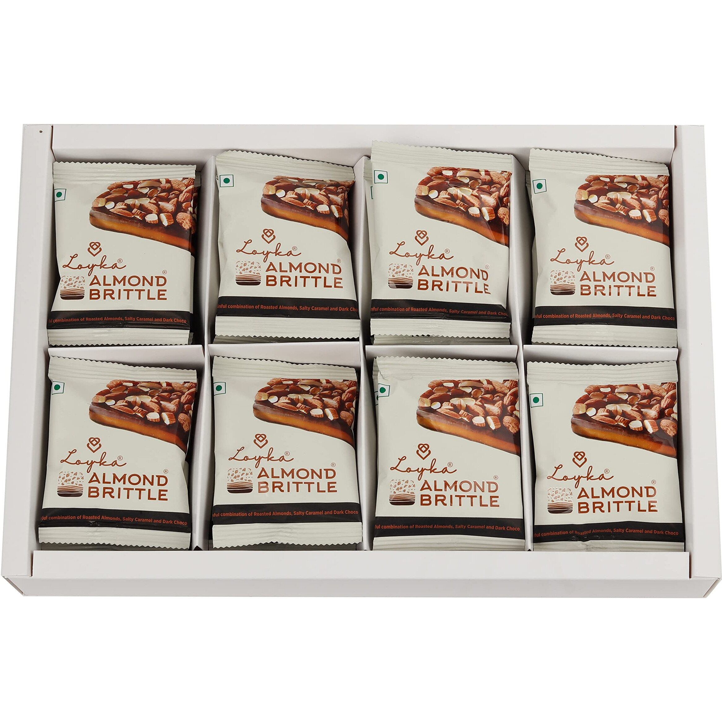 Loyka Almond Brittle Classic Choco Box - 24 pcs |Premium Chocolate Gift Hamper | Choco & Nut Dryfruit Delicacy | Roasted California Almonds (40%), Dark Choco & Salted Caramel|Any-time snack,408 grams