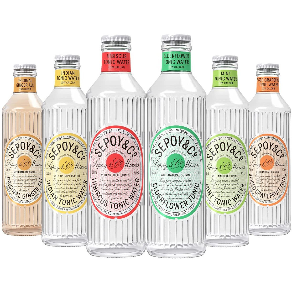 SEPOY & CO. Tonic & Ginger Indian Mint Grapefruit Elderflower Hibiscus Ginger Ale Tasting Box (Pack Of 12 X 200Ml)|Low Calorie|100% Natural Ingredients|Flavoured & Aerated Drink