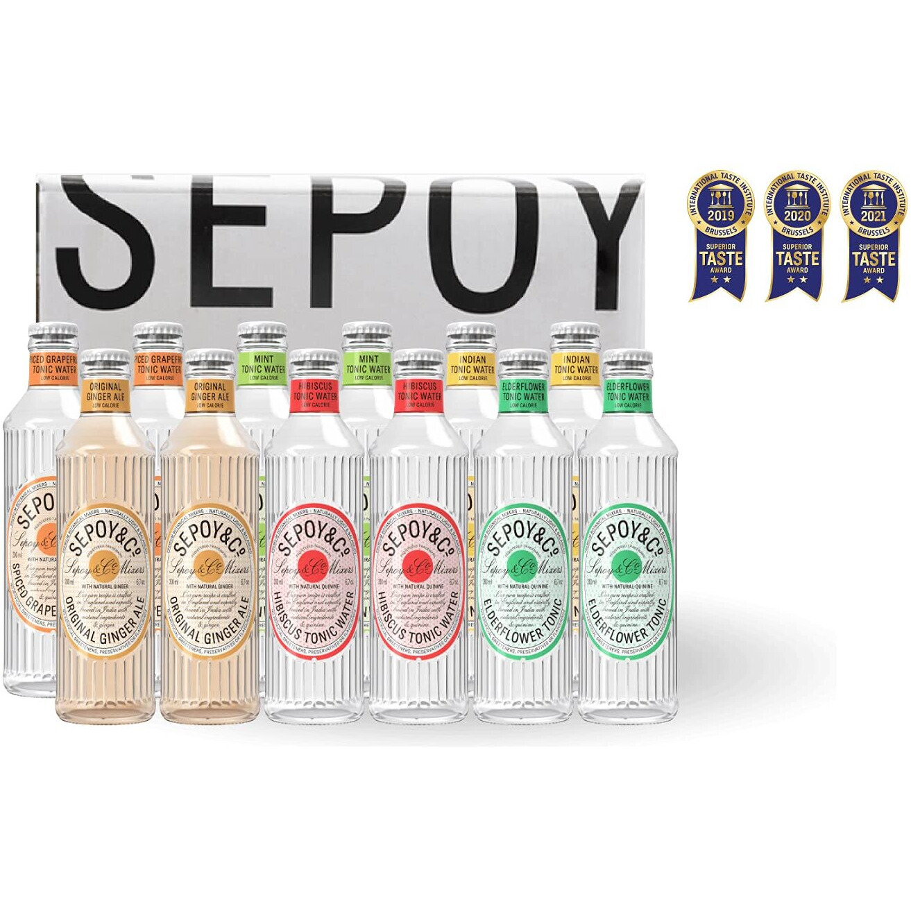SEPOY & CO. Tonic & Ginger Indian Mint Grapefruit Elderflower Hibiscus Ginger Ale Tasting Box (Pack Of 12 X 200Ml)|Low Calorie|100% Natural Ingredients|Flavoured & Aerated Drink