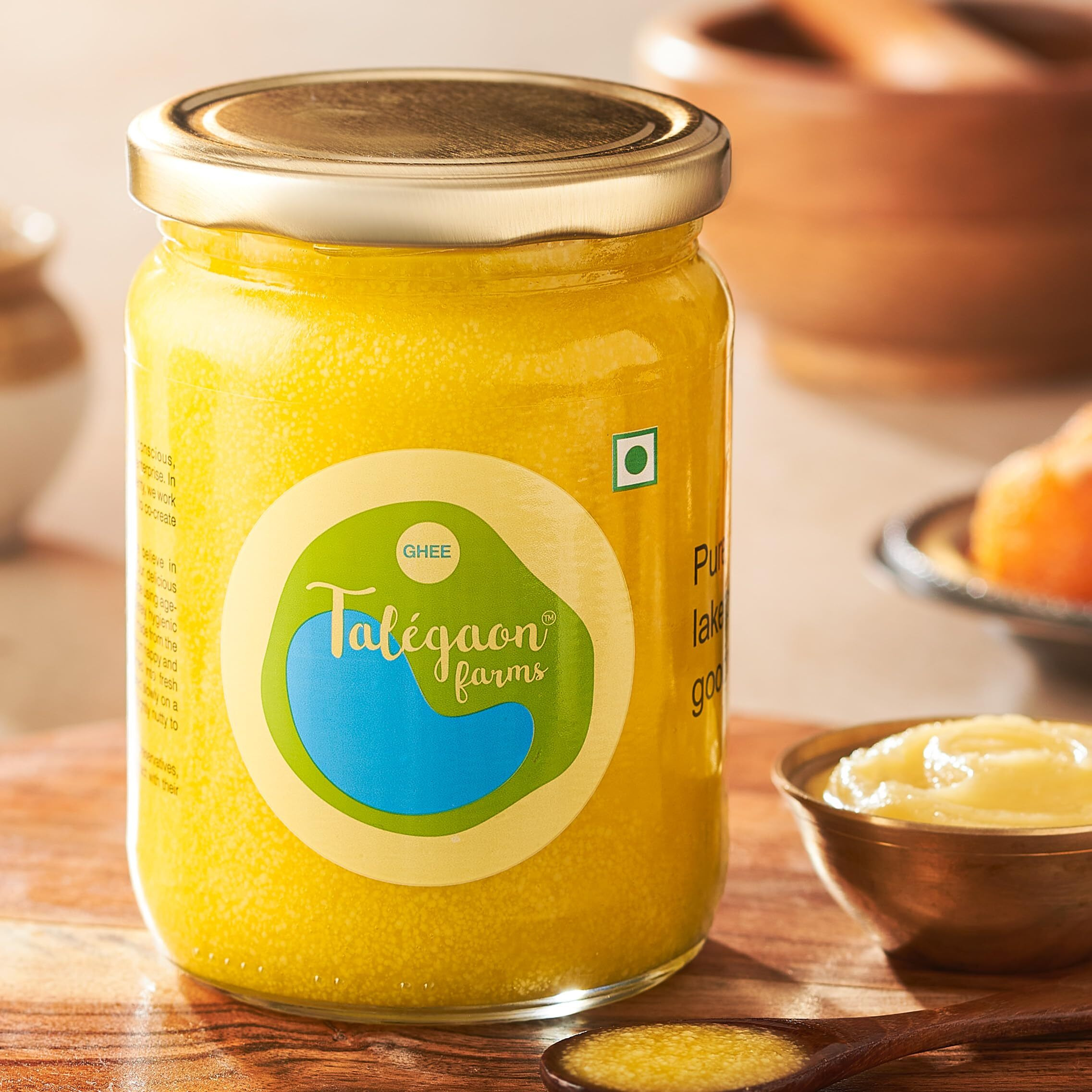 Talegaon farms Ghee 1 Litre | Cow Desi Ghee | Vedic Bilona Method | Curd Churned | Glass Jar (Pack Of 2, 500 Ml Each)