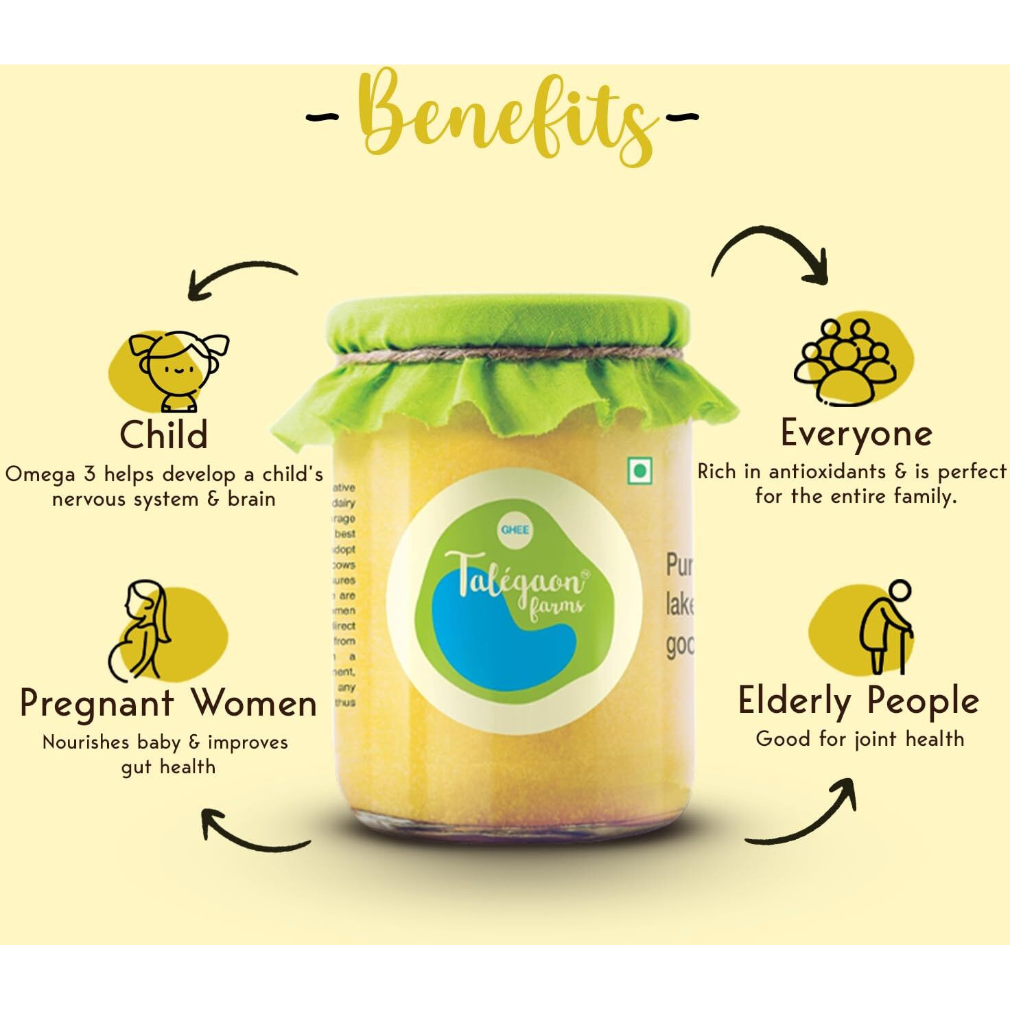 Talegaon farms Ghee 1 Litre | Cow Desi Ghee | Vedic Bilona Method | Curd Churned | Glass Jar (Pack Of 2, 500 Ml Each)