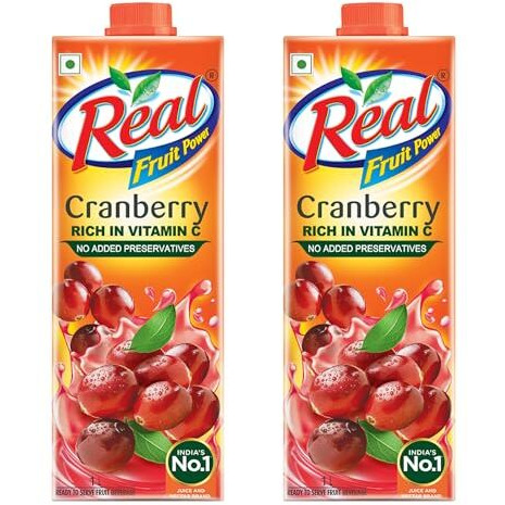 DABUR Real Cranberry Fruit Juice-1L (Pack Of 2)|Rich In Vitamin C|No Added Preservatives|Goodness Of Best Cranberries|Daily Dose Of Fruit Nutrition|Tasty,Refreshing&Energizing Fruit Drink