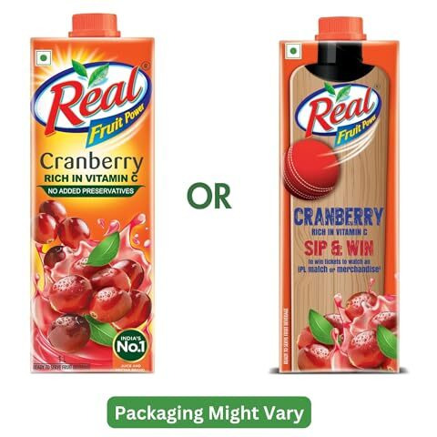 DABUR Real Cranberry Fruit Juice-1L (Pack Of 2)|Rich In Vitamin C|No Added Preservatives|Goodness Of Best Cranberries|Daily Dose Of Fruit Nutrition|Tasty,Refreshing&Energizing Fruit Drink