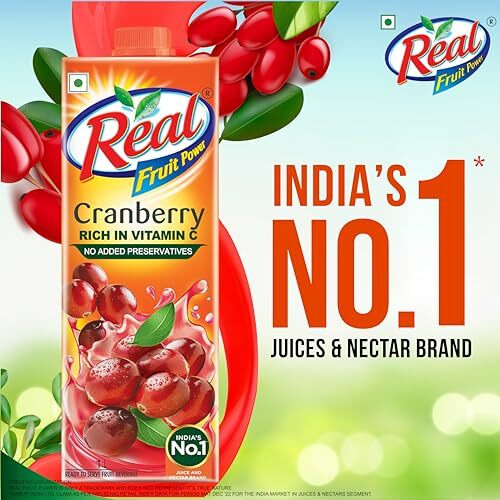 DABUR Real Cranberry Fruit Juice-1L (Pack Of 2)|Rich In Vitamin C|No Added Preservatives|Goodness Of Best Cranberries|Daily Dose Of Fruit Nutrition|Tasty,Refreshing&Energizing Fruit Drink