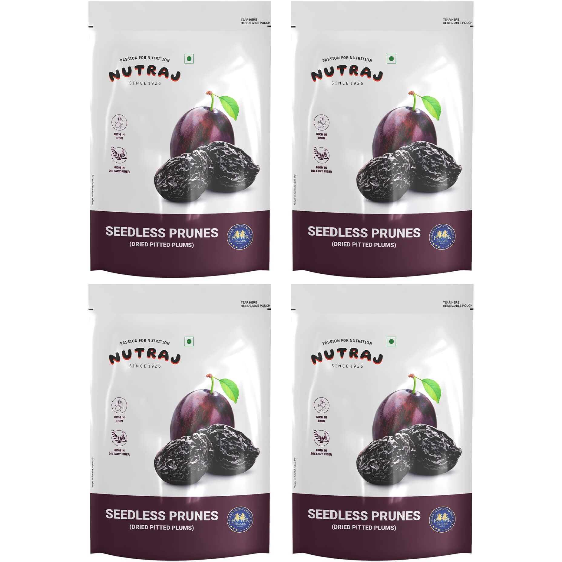 Nutraj California Pitted Prunes (Dried Seedless Plums) 800g (200g X 4) | Dried Plum | Seedless | Gluten Free | Non GMO | High in Dietary Fiber | Healthy Snacks | Pack of 4