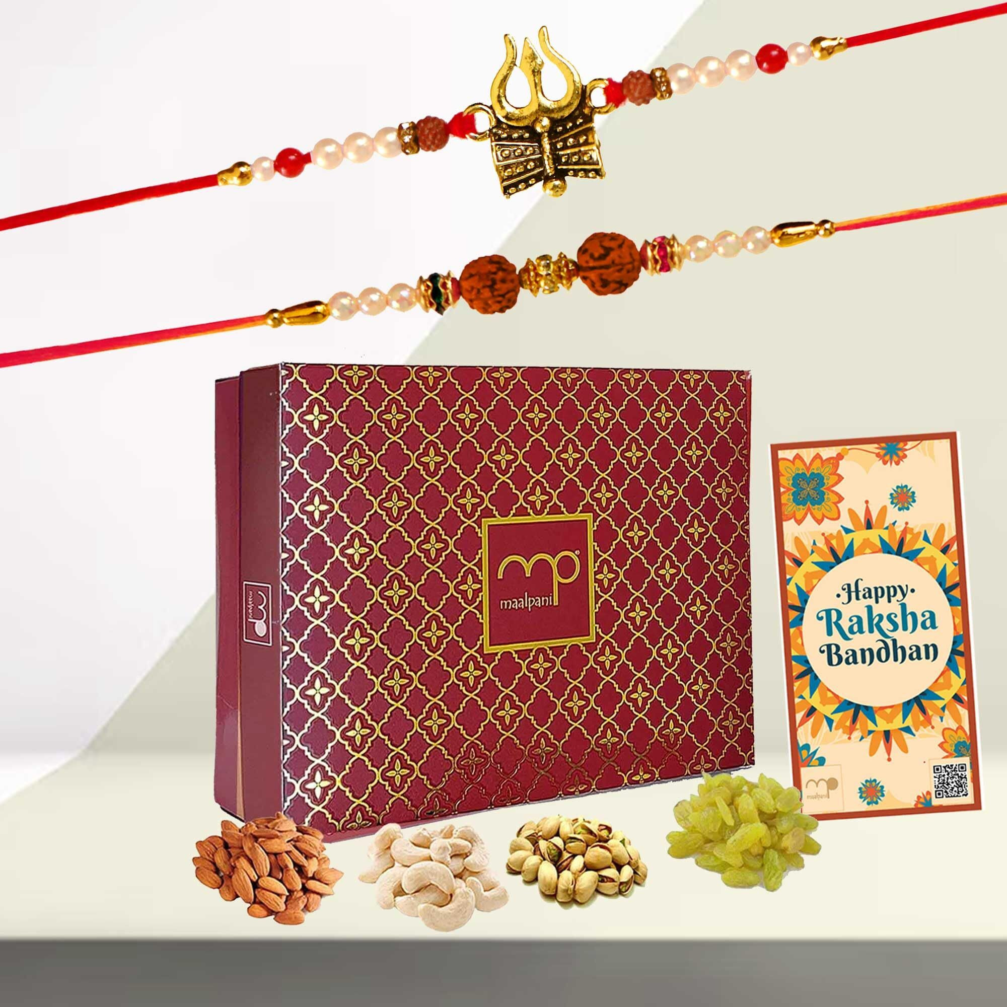 Maalpani Rakhi With Dryfruits For Rakshabandhan Gift Hamper | Almond - Cashew - Raisin - Pista Dry Fruits And Rakhi Box For Brother | Mix Dry Fruit Rakhi Combo Pack |D230RWD