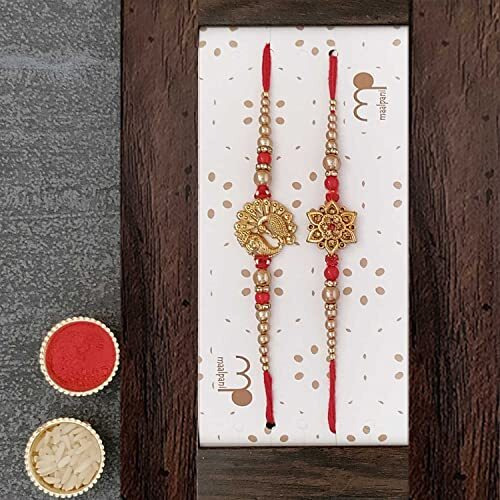 Maalpani Rakhi Dry Fruit Combo | Set of 2 Rakhi With Dry Fruits 200 gram Combo Pack (Pistachio Almonds, Cashew, Kismis 50 gram each) | Rakhi For Brother | Rakhi Gift Hamper Set