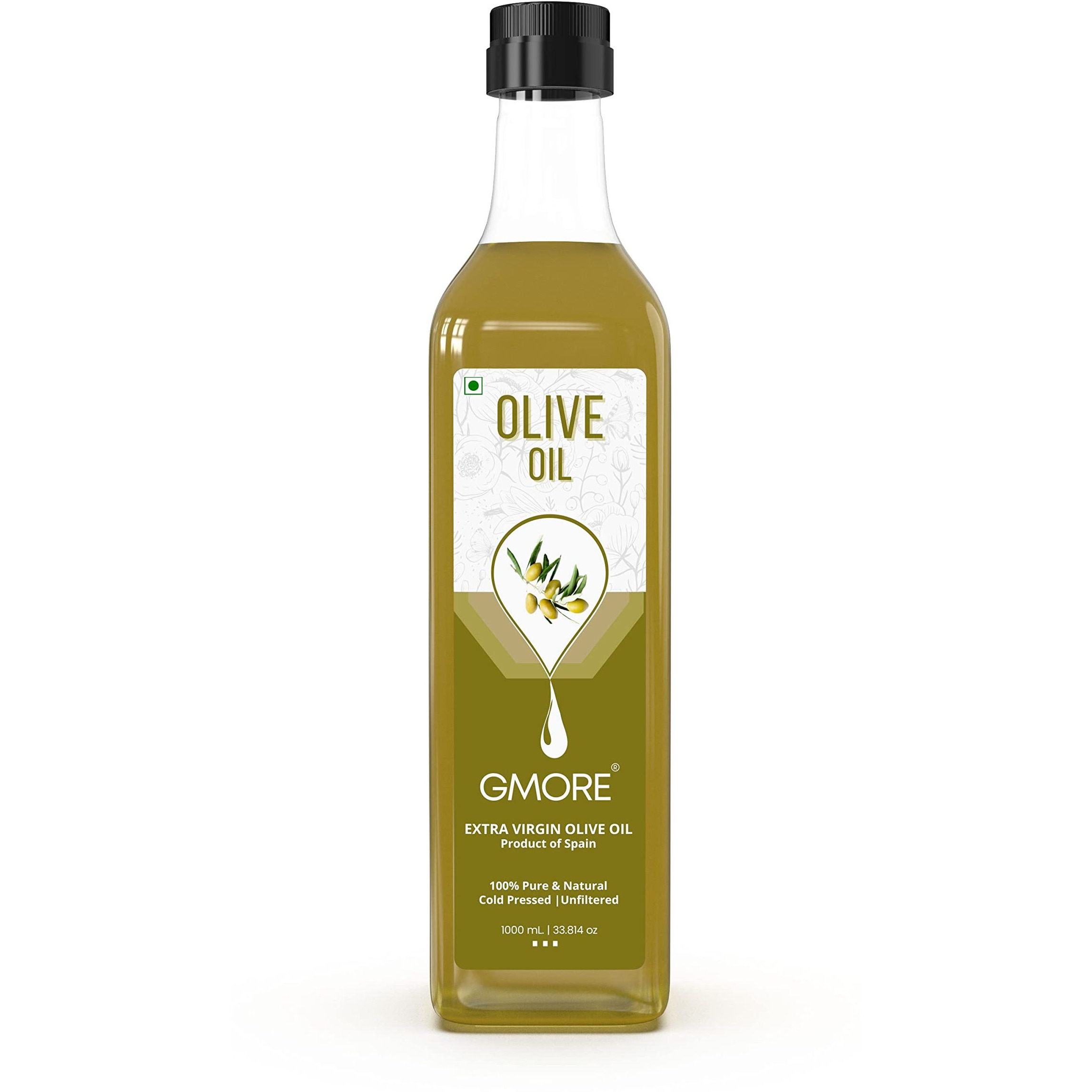 Gmore - Cold Pressed - Extra Virgin Olive Oil - Organic - 100% Pure & Natural Olive Oil (1 Ltr. / 1000ml)