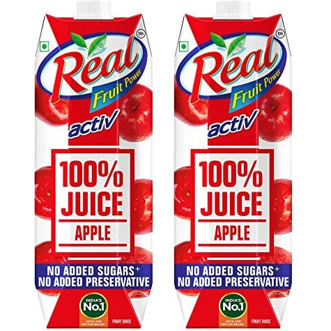 DABUR Real Activ 100% Apple Juice with No Added Sugar or Preservatives -1L (Pack of 2)