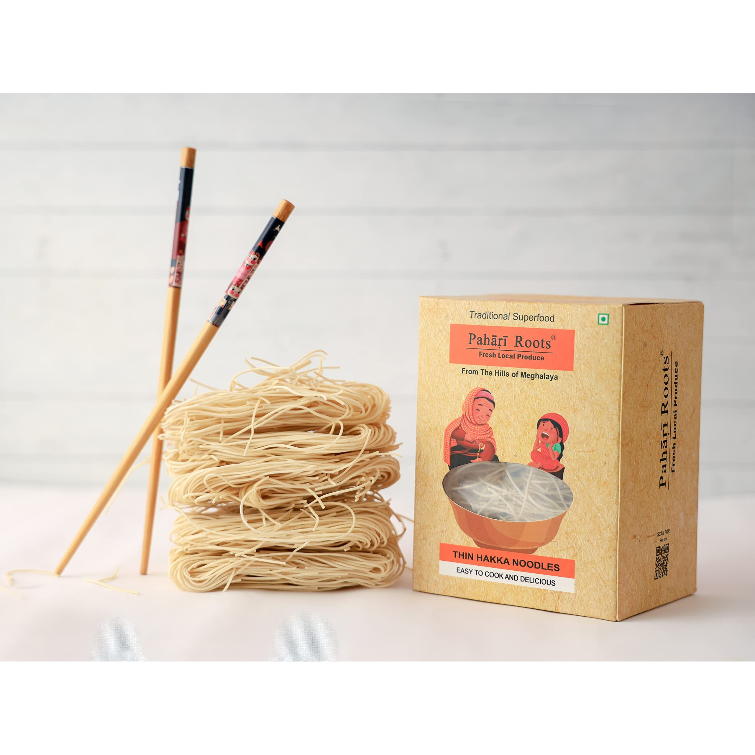 Pahari Roots - Special Thin Hakka Vegetarian Noodles (2X300 Gram)|Chowmein Handmade Instant Noodles Light & Flavourful Make Delicious Khow Suey,Ramen,Chopsuey, Noodle Soup Hakka Noodles Pack In Fresh