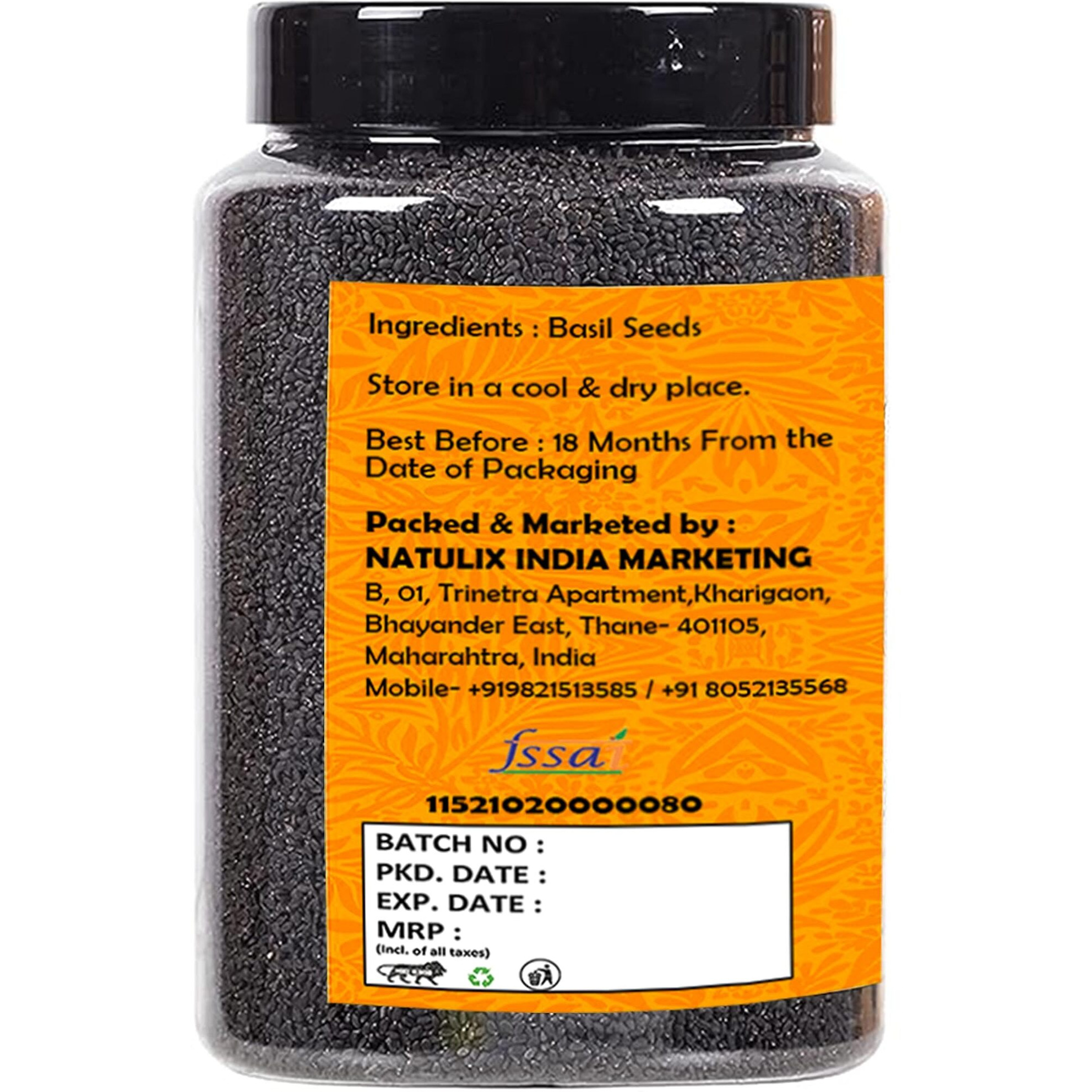 NATUREONUS Basil Seeds 350 Gram - Tukmaria Seeds With High Fibre And Omega 3 | Sabja Seeds | Seeds For Eating
