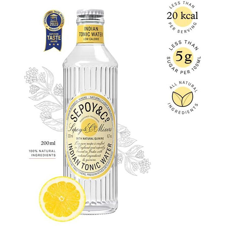 SEPOY & CO. Indian Citric Tonic Water (Pack Of 6 X 200Ml) | Premium G&T Mixer | Low Calorie Flavoured Drink | 100% Natural Ingredients