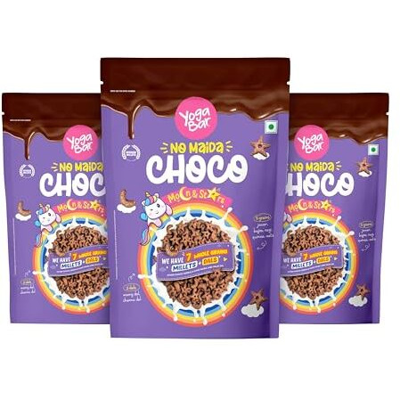 Yogabar Multigrain Moon & Star Chocos Cereal Breakfast, Zero Maida, Delicious Chocolate Chocos for Kids & Adults, Protein Food, 0 Added Preservatives, Has Jowar, Bajra, Ragi, Quinoa Oats, P3