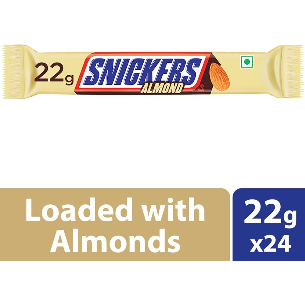 Snickers Almond Filled Chocolate Bar | Loaded With Delicious & Nutritious Roasted Almonds And Rich Caramel | Premium Chocolate For Sharing | 22 G | Pack Of 24, 528 Gram