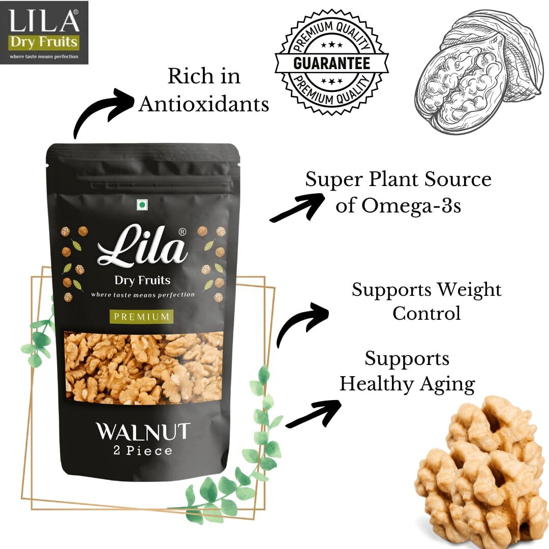 LILA DRY FRUITS Walnut 2pcs 500 Gms Pouch Pack | Premium Akrot Giri | Natural Raw Walnut Kernels High in Protein & Iron | Low Calorie Nut | No Preservatives & Additives Dry Fruit Nutty Snacks
