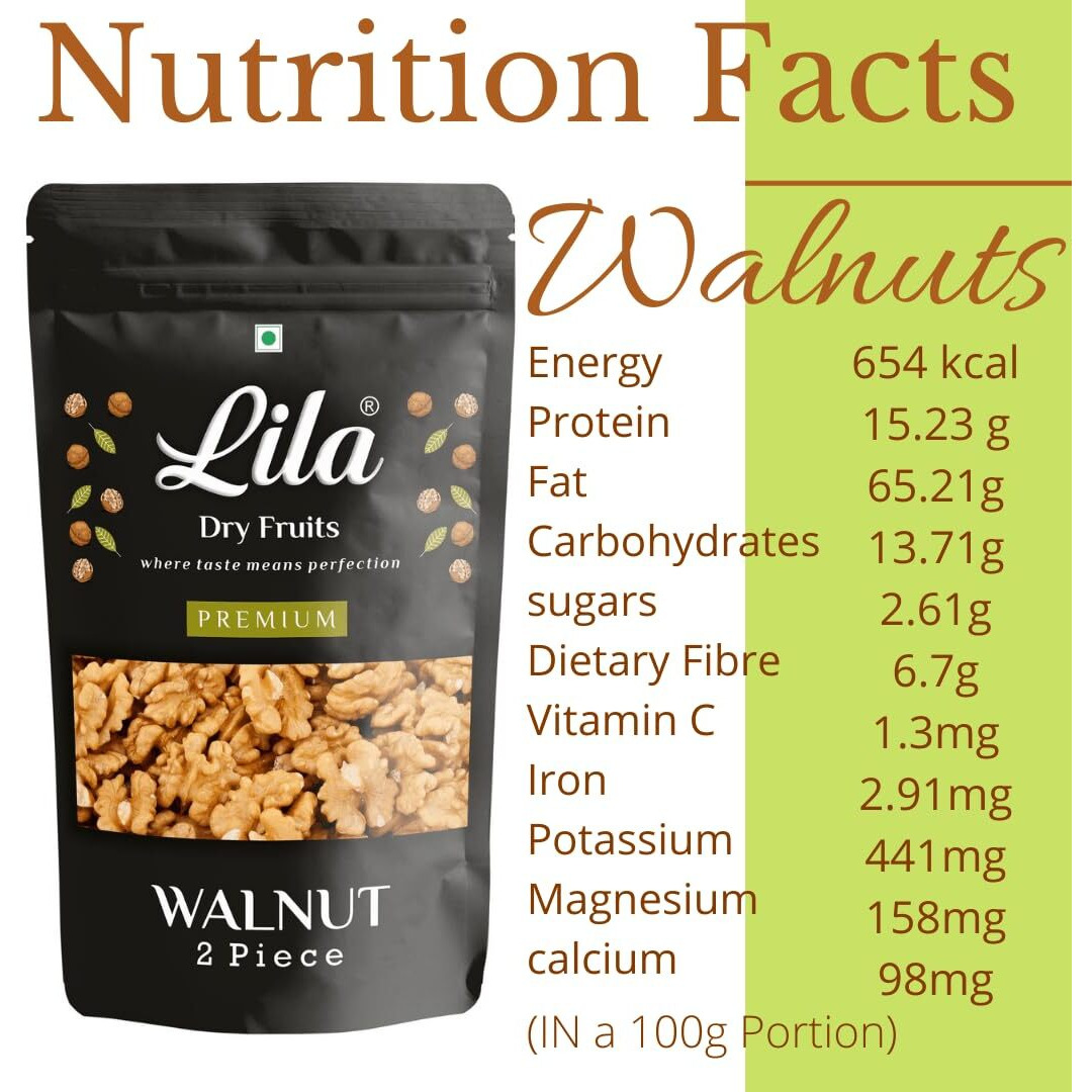 LILA DRY FRUITS Walnut 2pcs 500 Gms Pouch Pack | Premium Akrot Giri | Natural Raw Walnut Kernels High in Protein & Iron | Low Calorie Nut | No Preservatives & Additives Dry Fruit Nutty Snacks