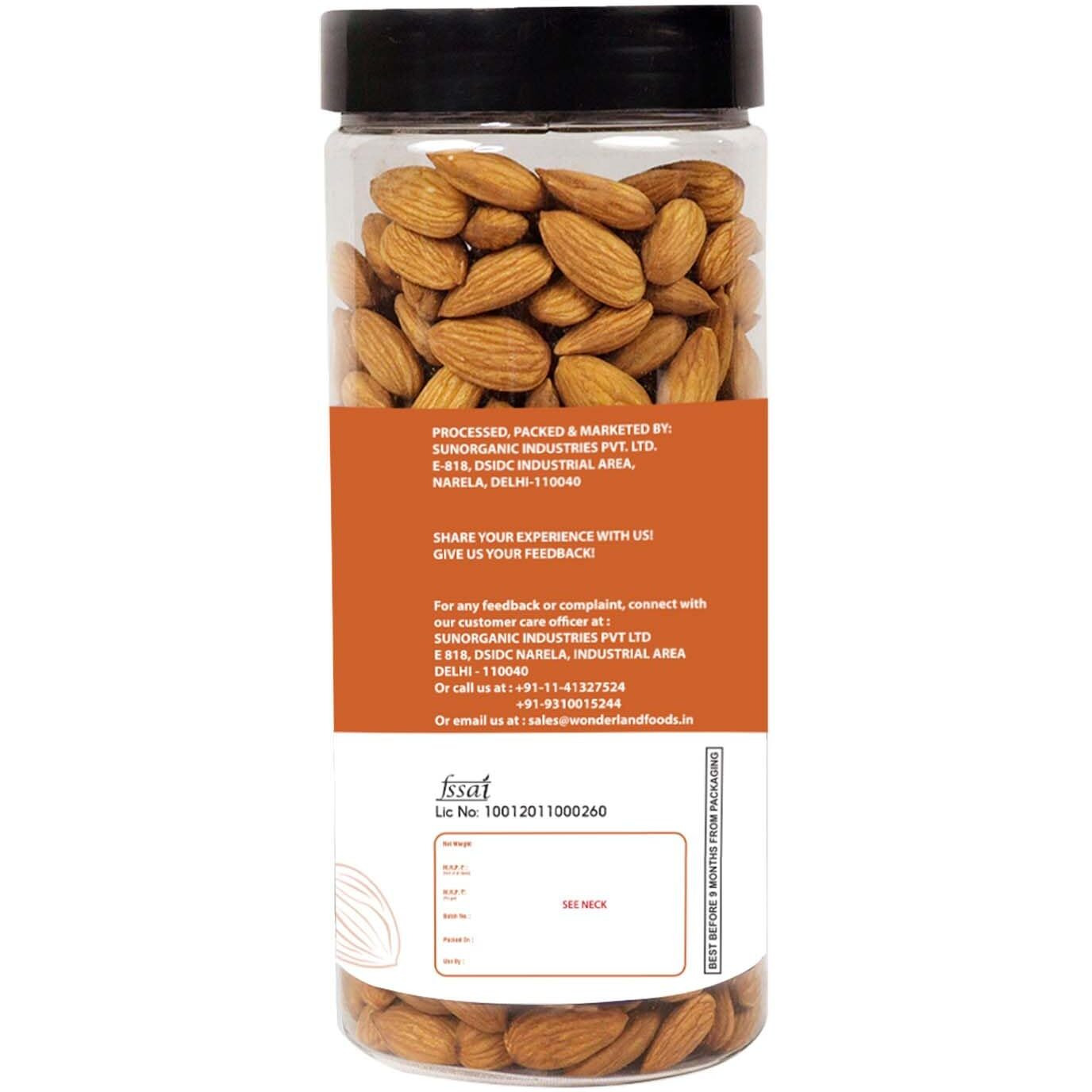 WONDERLAND FOODS (DEVICE) Raw California Hand Picked Bold Almond (Badam) 500G Jar, Nutritious & Delicious High In Fiber & Boost Immunity