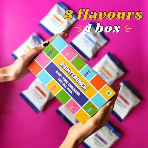 RIGHTCRUNCH Millet Crackers Combo, Glutenfree, Baked, Healthy snacks for Chai time, No Preservatives | Assorted Box - 1 pouch (45gms) x 8 variants  360gms