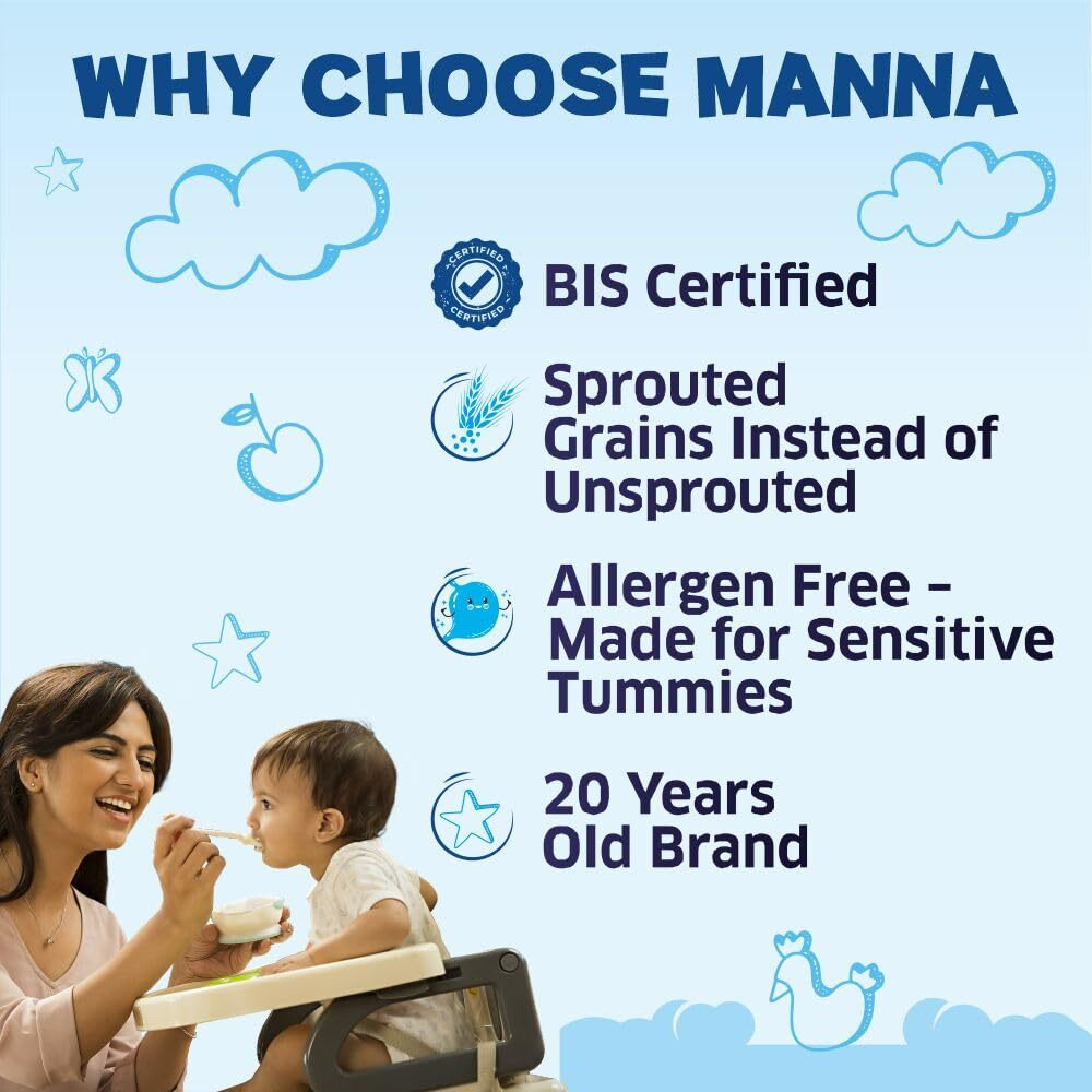 Manna Baby Cereal,Baby Food (6+Months) Sprouted Ragi with Dates Powder, Zero Added Sugar, No Artificial Colours, No Artificial Flavours, 400g (200g, Pack of 2)
