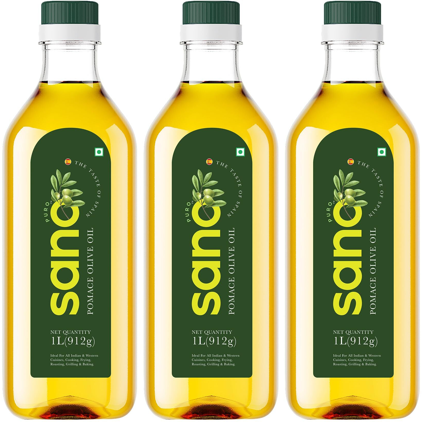 Sano Pomace Olive Oil 3L Pet Bottle - Ideal for Frying, Roasting, & Sauting | Rich Flavor & High Smoke Point | Versatile Cooking Oil for Indian Cuisine | Healthy Cooking Oil (3 Litre)
