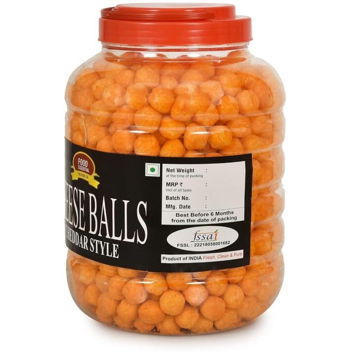 Food Essential Cheese Balls (Cheddar Flavour, Plant-Based Vegan Snack, Party Pack) 400 gm, Pack of 1