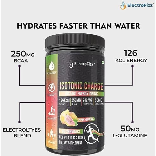 ElectroFizz Isotonic Energy Drink Powder for Endurance Sports & Fitness Activities, 1 Kg Jar - Peach (Peach)