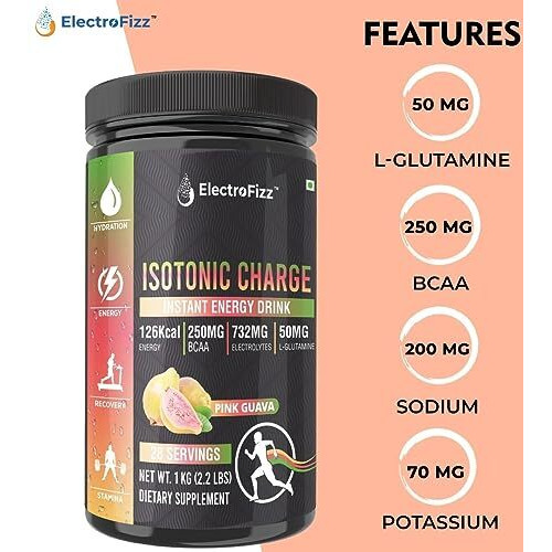 ElectroFizz Isotonic Energy Drink Powder for Endurance Sports & Fitness Activities, 1 Kg Jar - Peach (Peach)