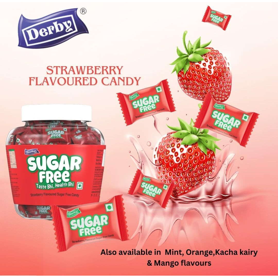 Derby Strawberry Flavoured Sugar-Free Hard Candies | 100 candies / 280gm