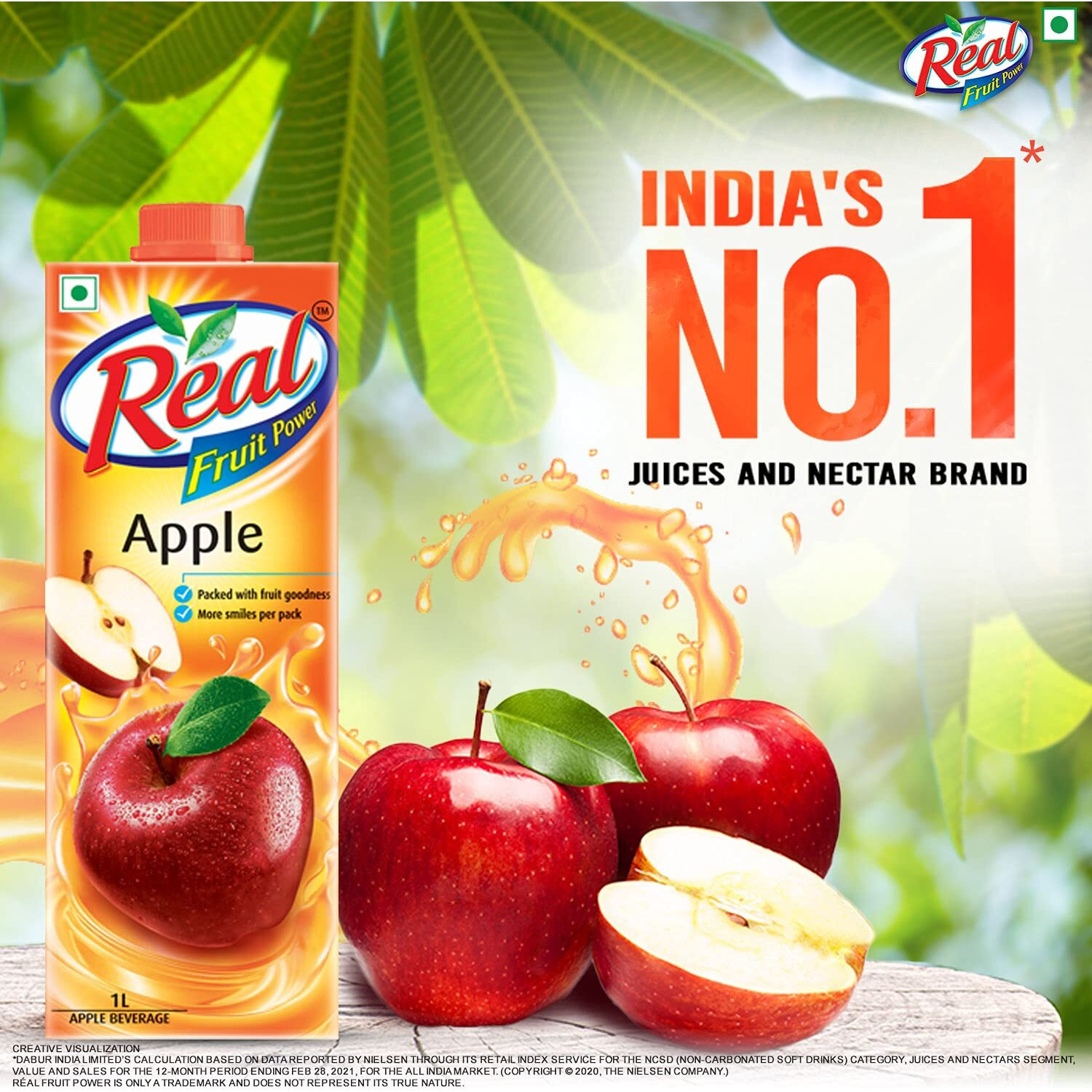 DABUR Real Apple Fruit Power, 1L (Pack of 2)