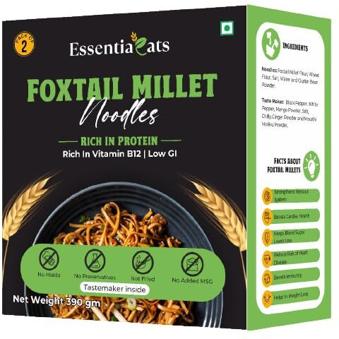 Essentiaeats Foxtail Millet Noodles Pack of 2, 390 gm | No Maida, Low GI, No Preservatives