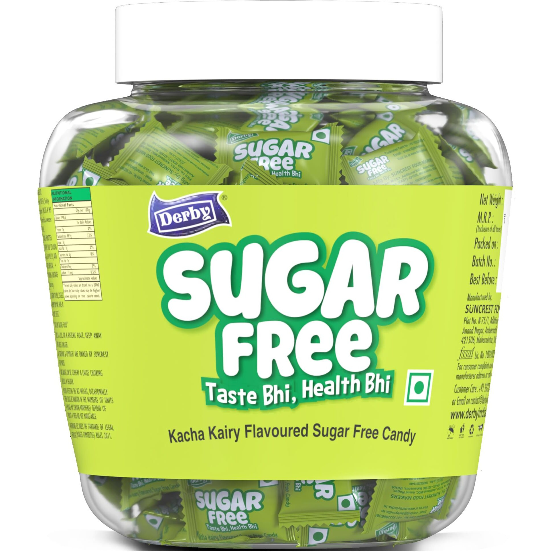 Derby Kacha Kairy Flavoured Sugar-Free Hard Candies | 100 Candies / 280gm