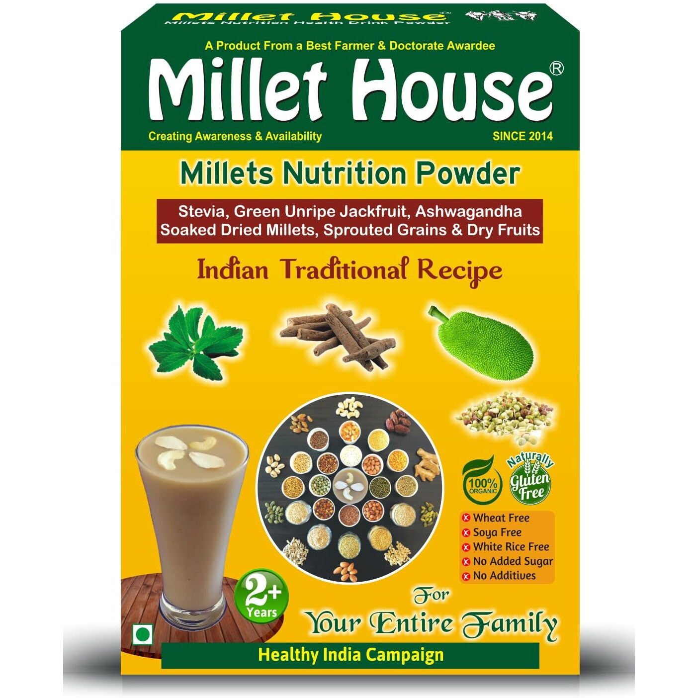 Millet House Millet Nutrition Powder 400 Gram | 100% Organic Indian Traditional Recipe | Healthy Siridhanya Millet Powder | Millet Health Mix (2+ Years) (Pack of 1, 400 grams)
