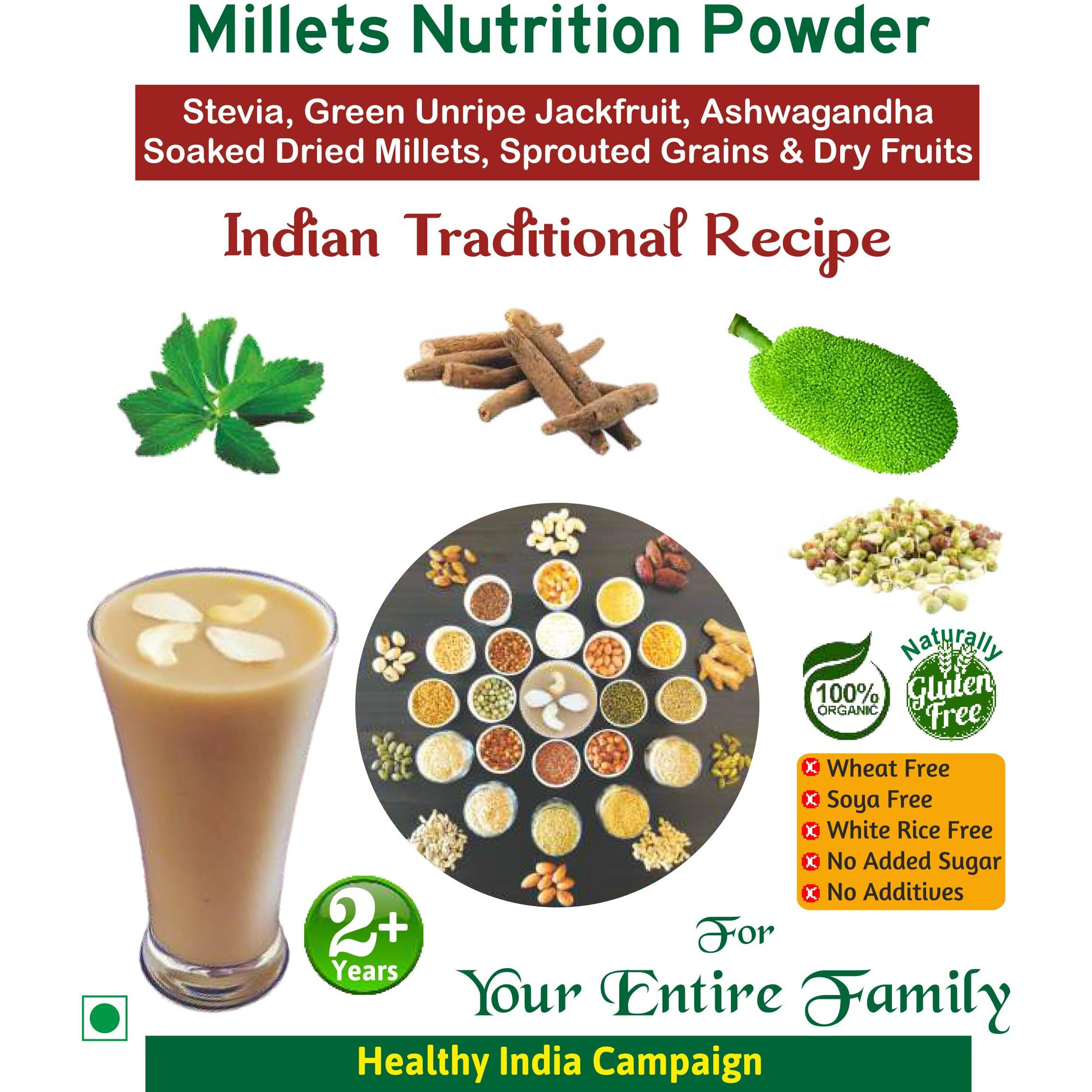 Millet House Millet Nutrition Powder 400 Gram | 100% Organic Indian Traditional Recipe | Healthy Siridhanya Millet Powder | Millet Health Mix (2+ Years) (Pack of 1, 400 grams)