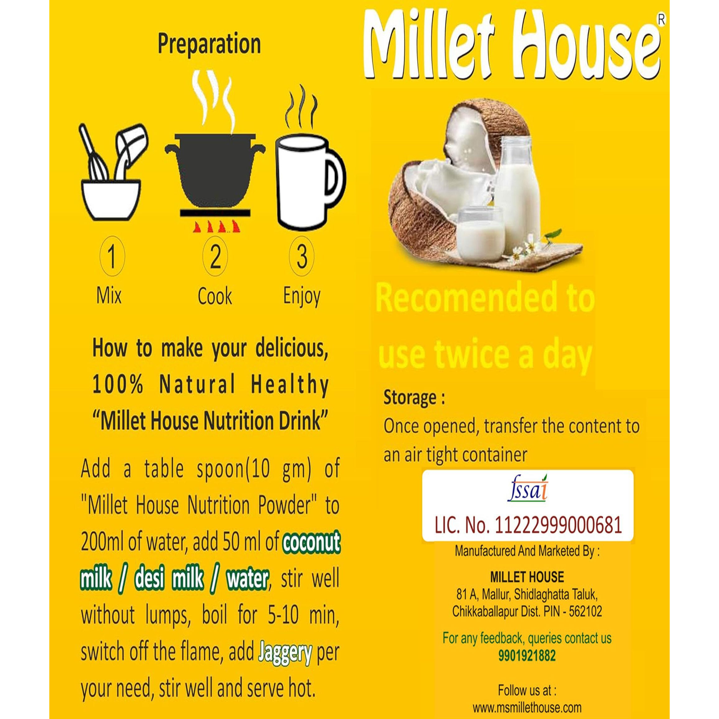 Millet House Millet Nutrition Powder 400 Gram | 100% Organic Indian Traditional Recipe | Healthy Siridhanya Millet Powder | Millet Health Mix (2+ Years) (Pack of 1, 400 grams)
