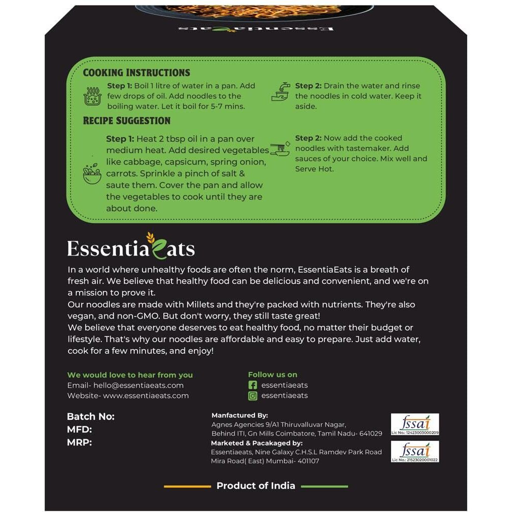 Essentiaeats Multi Millet Noodles Pack Of 2, 390 Gm | No Maida, Low Gi, No Preservatives, Vegetarian