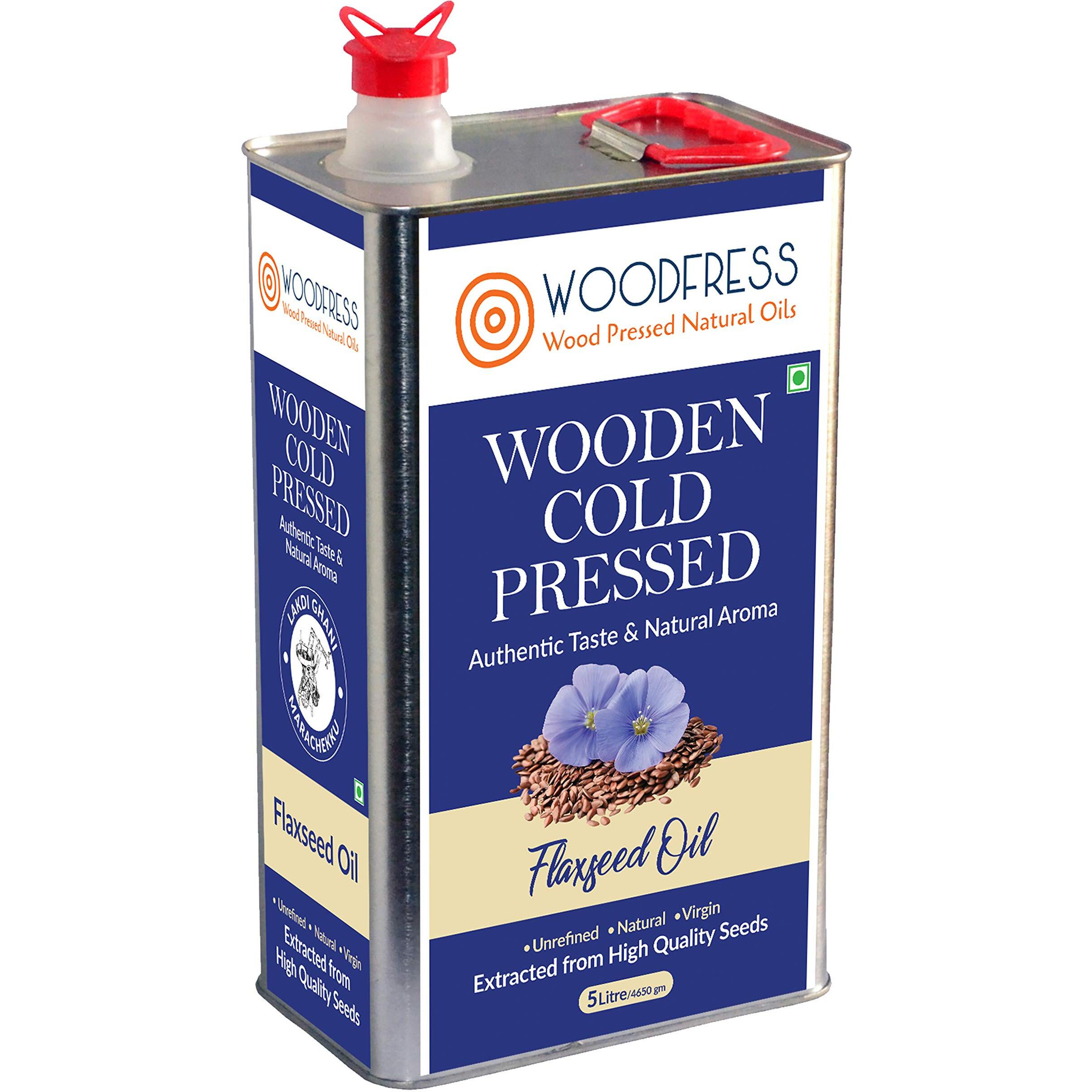 WOODFRESS Flaxseed Oil Cold Pressed - 5 Litre, Omega 3 Alsi Oil, Pure & Natural Linseed Oil, Javas/Jawas Alsi Ka Tel For Cooking, Salads & Health Care, Vegan & Multipurpose, Wood Pressed Flax Seed Oil