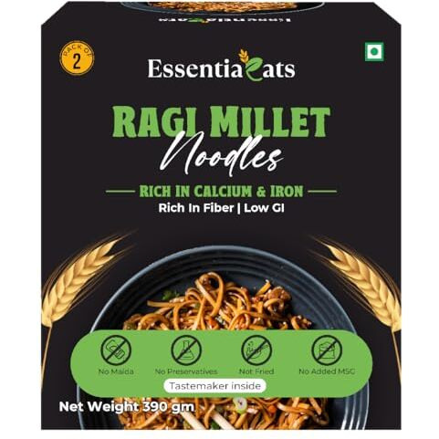 Essentiaeats Ragi Millet Noodles Pack of 2, 390 gm | No Maida, Low GI, No Preservatives