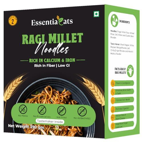 Essentiaeats Ragi Millet Noodles Pack of 2, 390 gm | No Maida, Low GI, No Preservatives