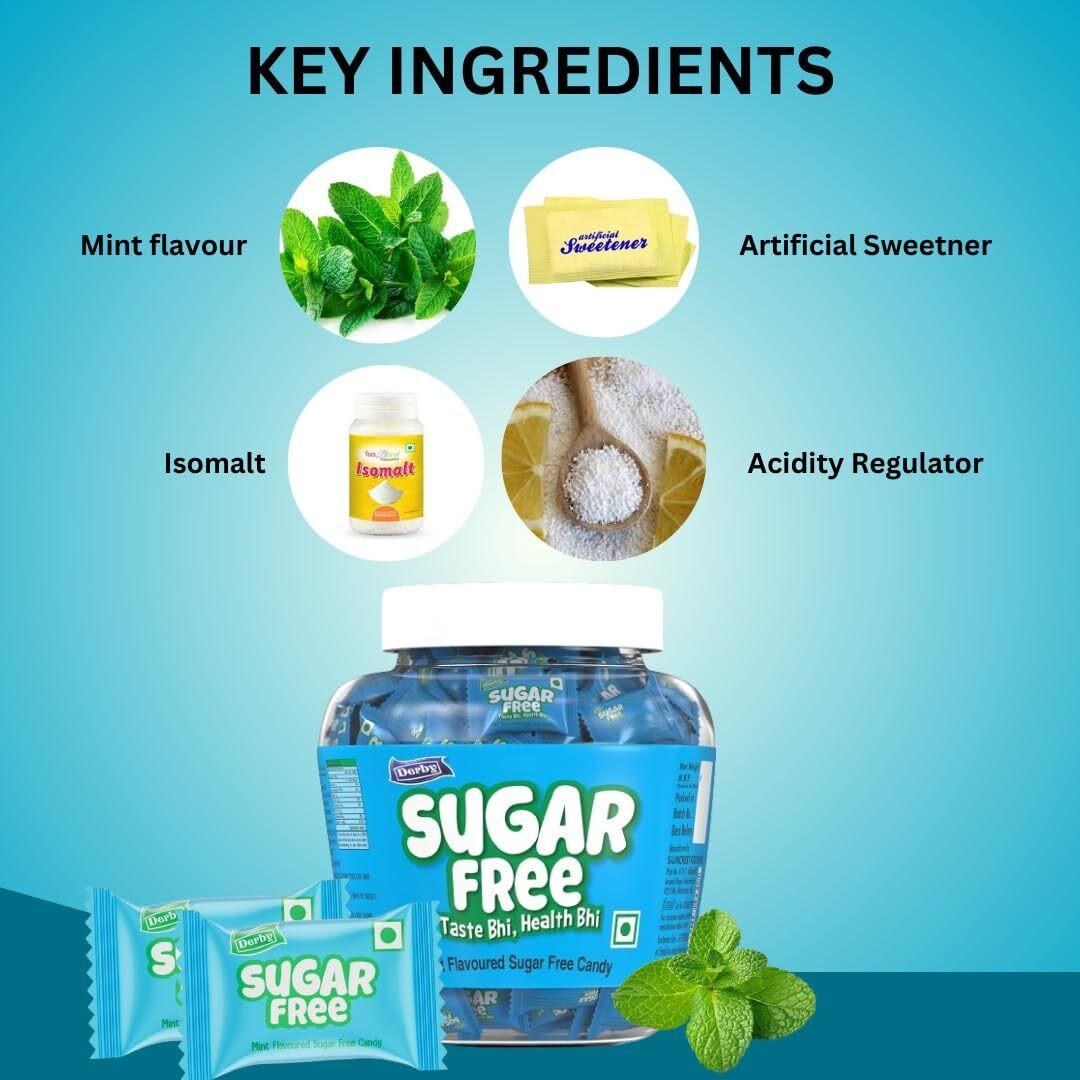 Derby Sugar-Free Hard Candies Mint Flavoured |100 Candies / 280gm/ Healthy Bhi Taste Bhi/Gift to your Family or Freinds
