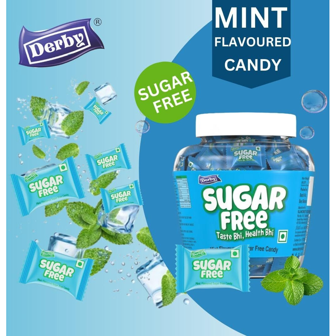 Derby Sugar-Free Hard Candies Mint Flavoured |100 Candies / 280gm/ Healthy Bhi Taste Bhi/Gift to your Family or Freinds