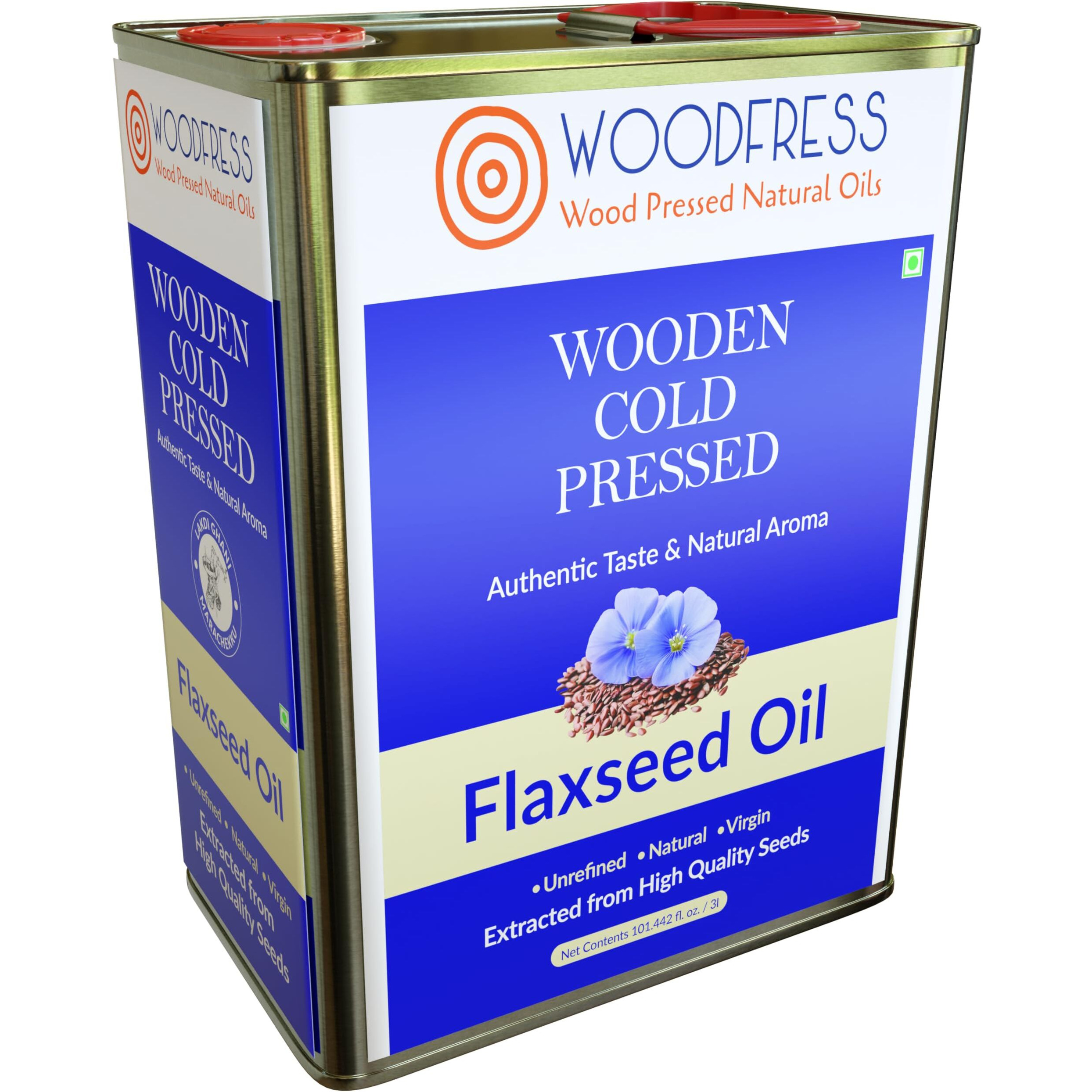 WOODFRESS Flaxseed Oil Cold Pressed - 3 Litre, Omega 3 Alsi Oil, Pure & Natural Linseed Oil, Javas/Jawas Alsi ka Tel for Cooking, Salads & Health Care, Vegan & Multipurpose, Wood Pressed Flax Seed Oil - 3L