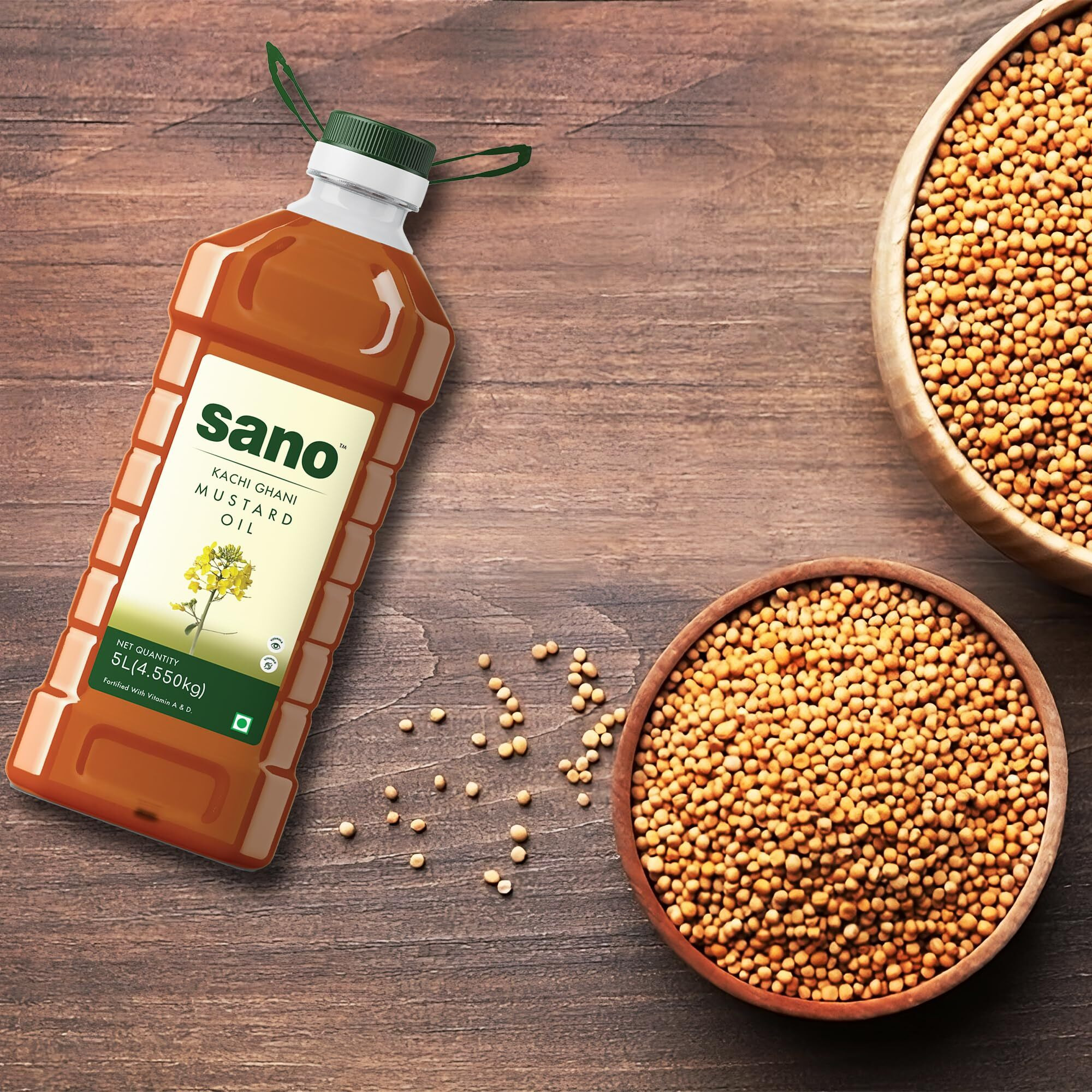 sano Pure & Fresh Kachi Ghani Mustard Oil - 5 Ltr X 2 Pack Pet Bottle | High Pungency | Rich in Omega-3 | 100% Natural | Authentic Indian Cooking Oil