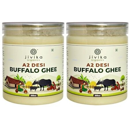 JIVIKA NATURALS A2 Desi Buffalo Ghee 500 Ml X 2 | Bilona Ghee | Grass Fed Buffaloes | Murra Buffalo | Haryana Region | Pure & Natural | Nutritional Powerhouse | Lab Tested | Pet Jar