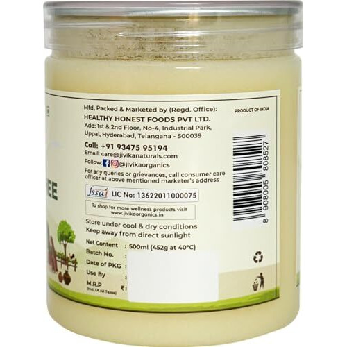 JIVIKA NATURALS A2 Desi Buffalo Ghee 500 Ml X 2 | Bilona Ghee | Grass Fed Buffaloes | Murra Buffalo | Haryana Region | Pure & Natural | Nutritional Powerhouse | Lab Tested | Pet Jar