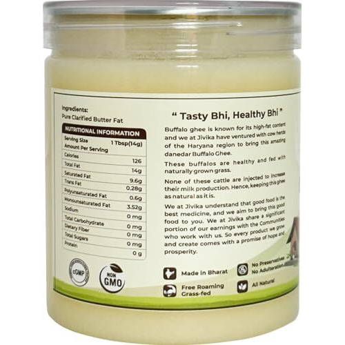 JIVIKA NATURALS A2 Desi Buffalo Ghee 500 Ml X 2 | Bilona Ghee | Grass Fed Buffaloes | Murra Buffalo | Haryana Region | Pure & Natural | Nutritional Powerhouse | Lab Tested | Pet Jar