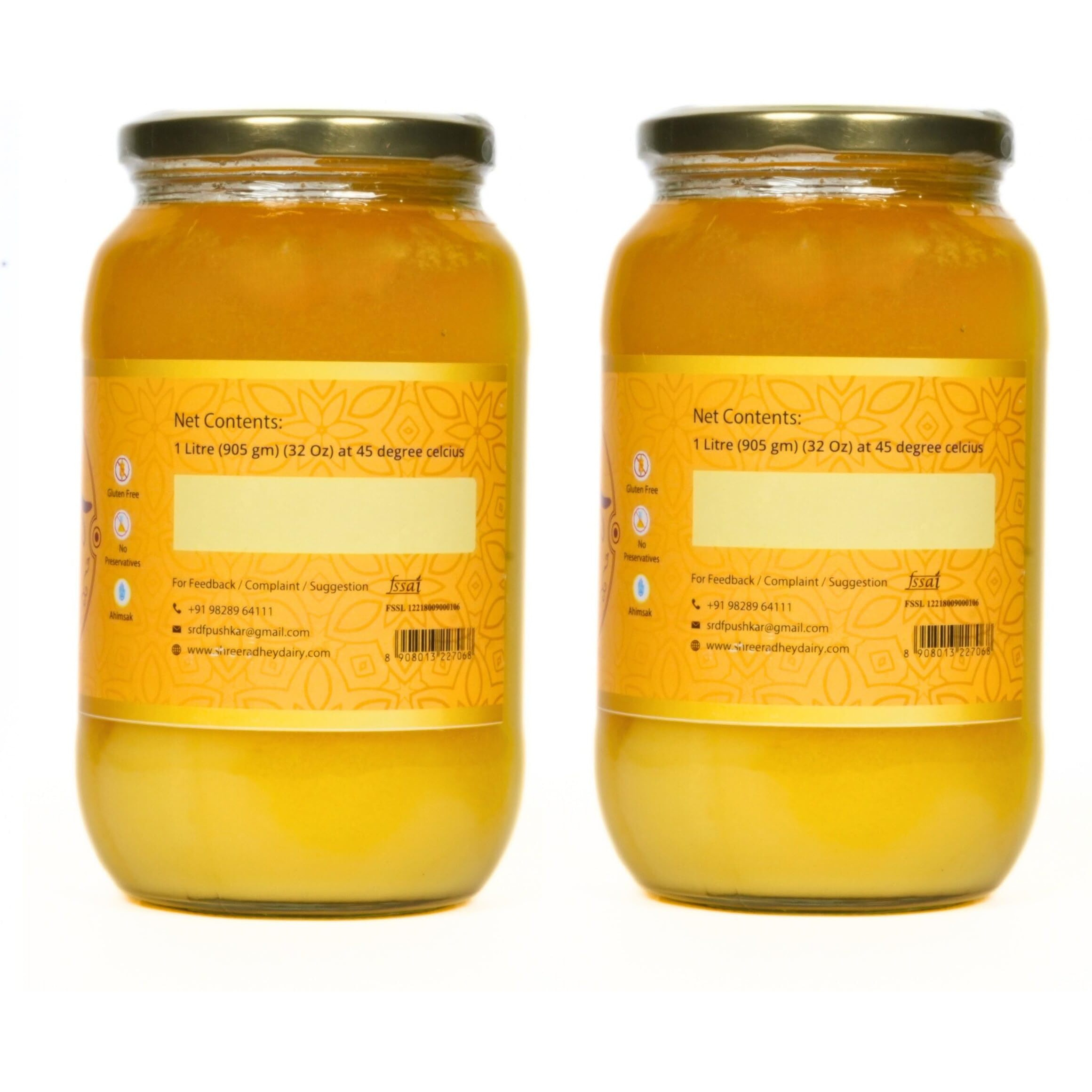 SWARNAMRIT A2 Desi Gir Cow Ghee Vedic Bilona Method Glass Jar Packaging (1 Litre X 2)
