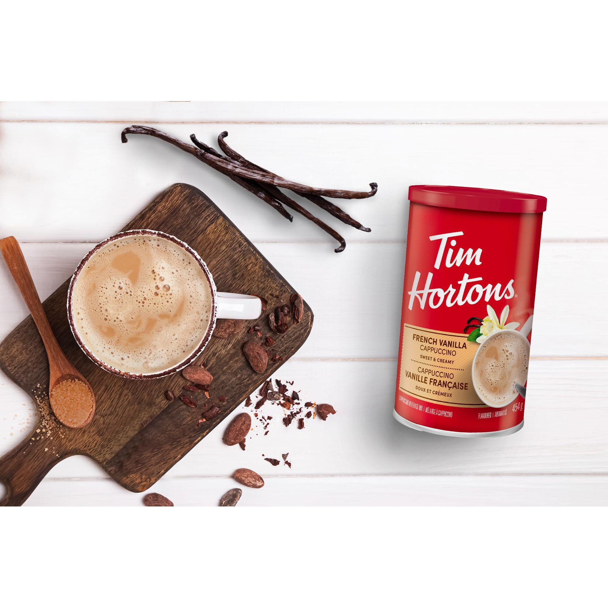 Tim Hortons Instant Cappuccino, French Vanilla Powder, 16 Ounce Can