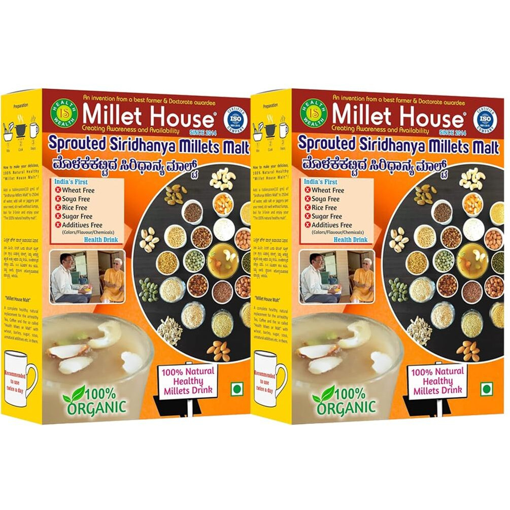 Millet House Sprouted Siridhanya Millets Malt 2 KG | 30 Natural Ingredients |100% Healthy Chemical Free Natural Certified Millet Drink | Traditional Millets Organic (2kg) (1kg x 2 packs)